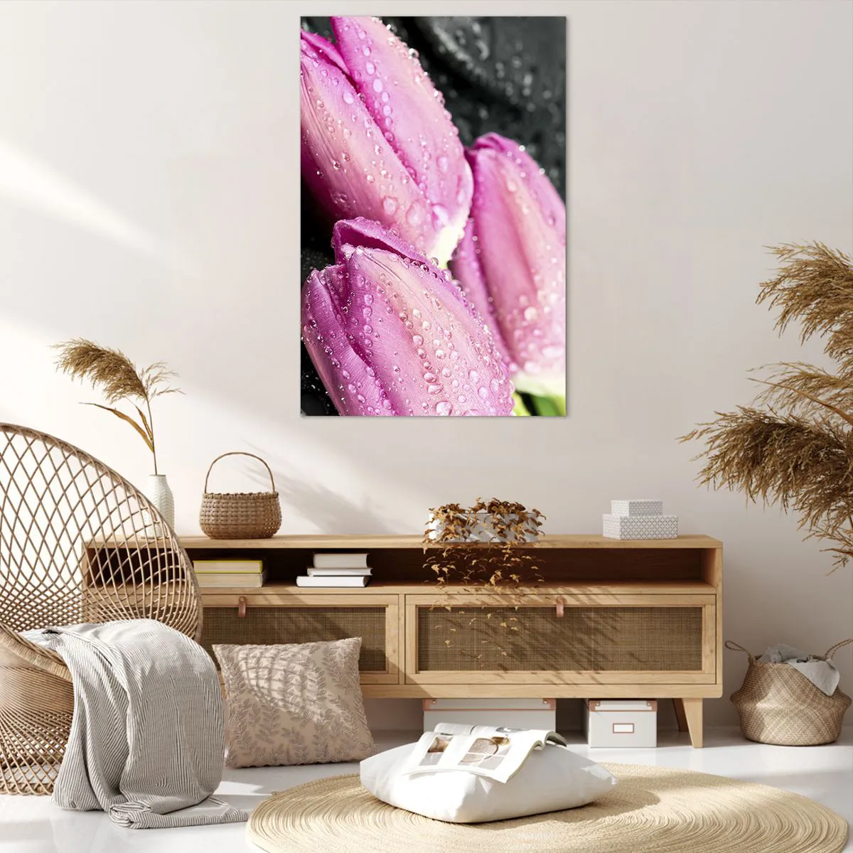 Canvastavla - Bild på duk - Tre i lila färg på en sten - 80x120 cm