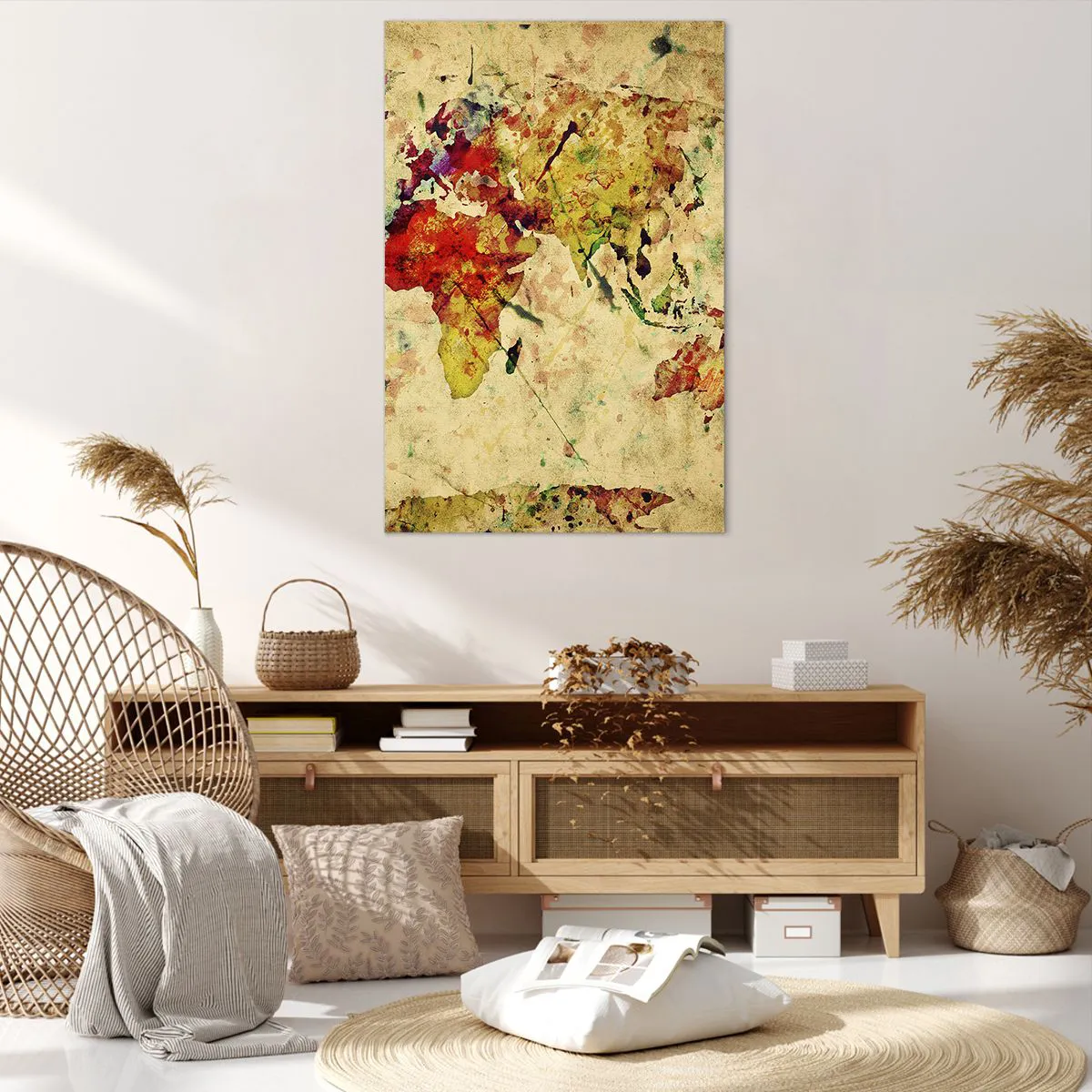 Quadro su tela - Stampe su Tela - Un'interpretazione artistica e colorata della mappa del mondo - 80x120cm - La vita come la carta colorata di una mappa - Decorazione murale moderna per soggiorno e camera da letto ARTTOR