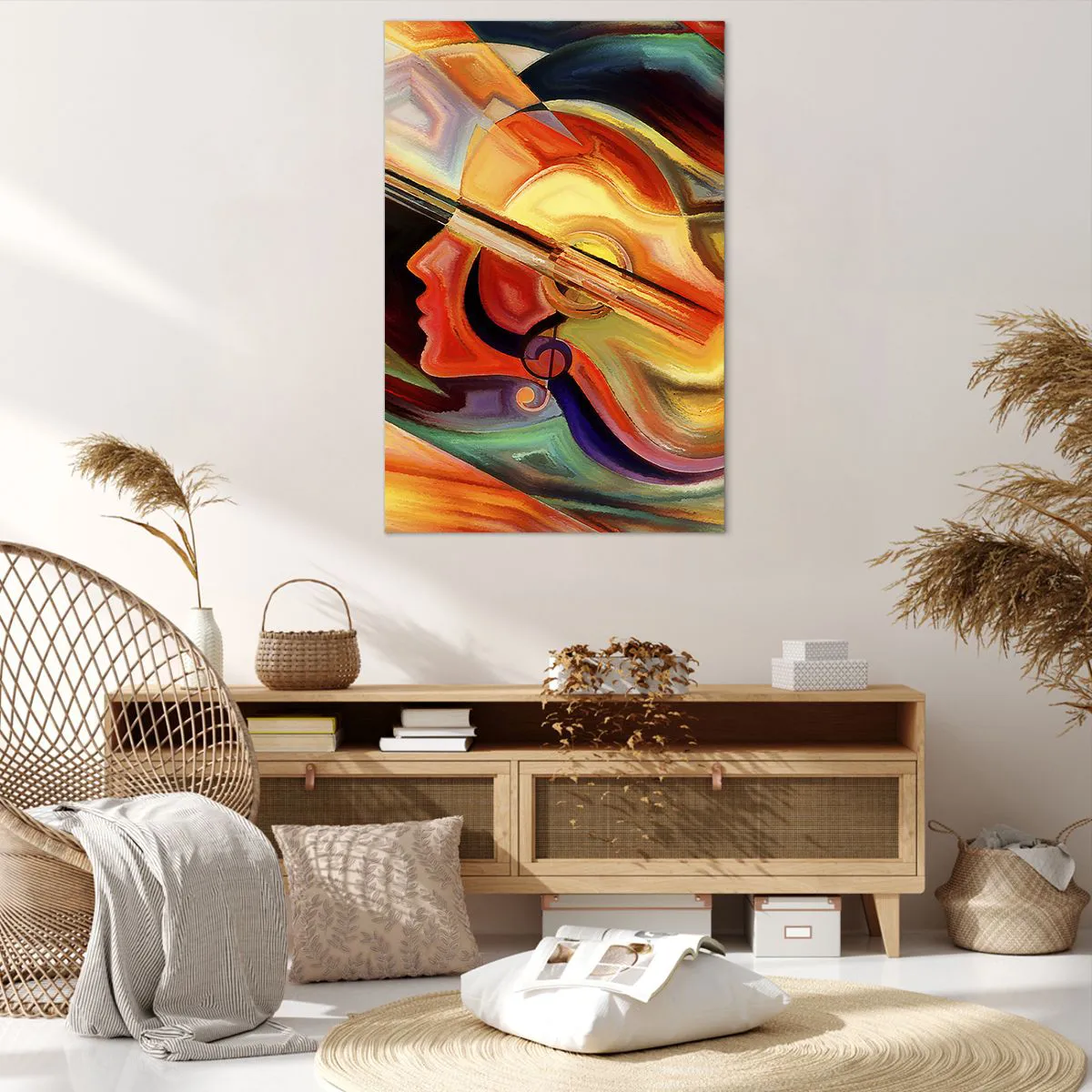 Obraz na płótnie - Kolorowa abstrakcja inspirowana muzyką i gitarą - 80x120cm - Wszystko gra - Nowoczesna dekoracja ścienna do salonu i sypialni ARTTOR