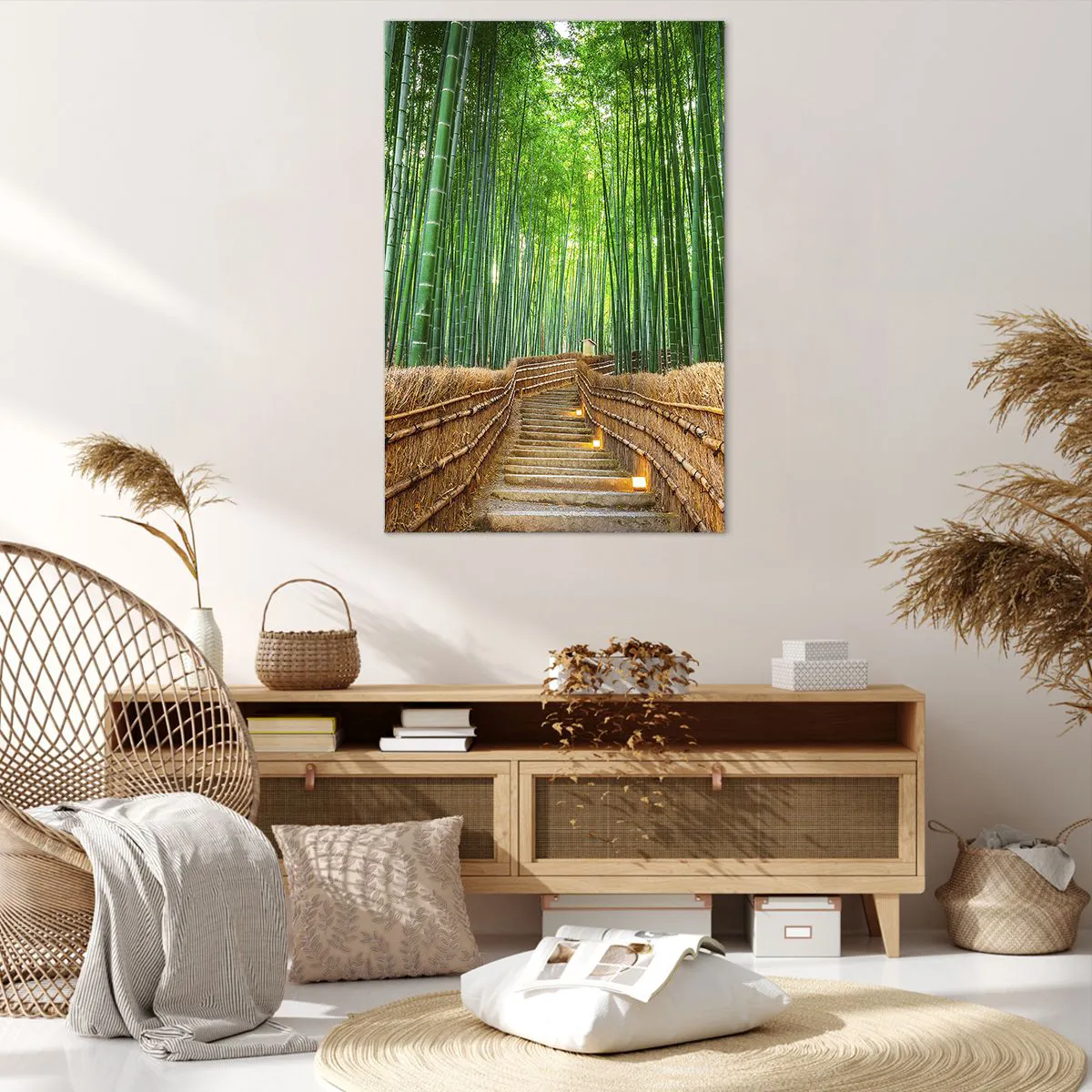 Impression sur toile - Image sur toile - Un chemin dans une dense forêt de bambous - 80x120cm - L'essence de la nature asiatique - Décoration murale moderne pour le salon et la chambre ARTTOR
