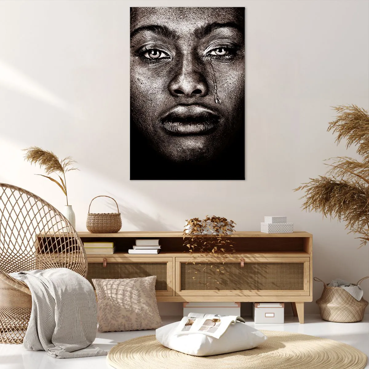Impression sur toile - Image sur toile - Portrait d'un visage avec une seule larme sur fond noir - 80x120cm - Une larme - Décoration murale moderne pour le salon et la chambre ARTTOR