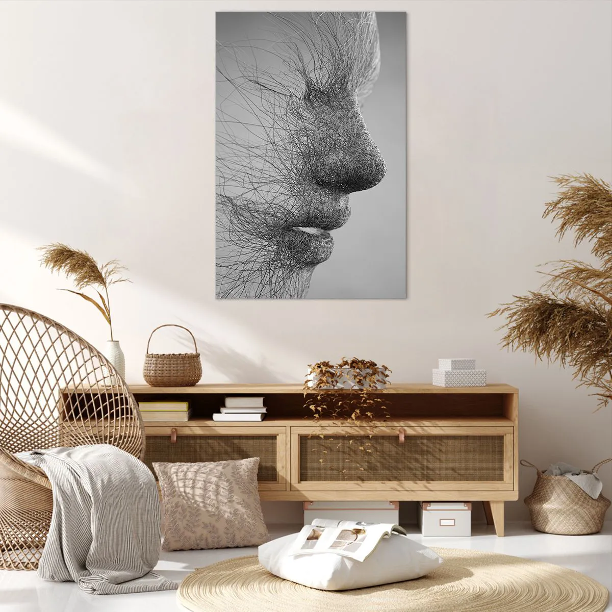 Bild auf Leinwand - Leinwandbild - Künstlerisches Gesichtsprofil mit zarten Linien - 80x120cm - Der Geist des Windes - Moderne Wanddekoration für Wohnzimmer und Schlafzimmer ARTTOR