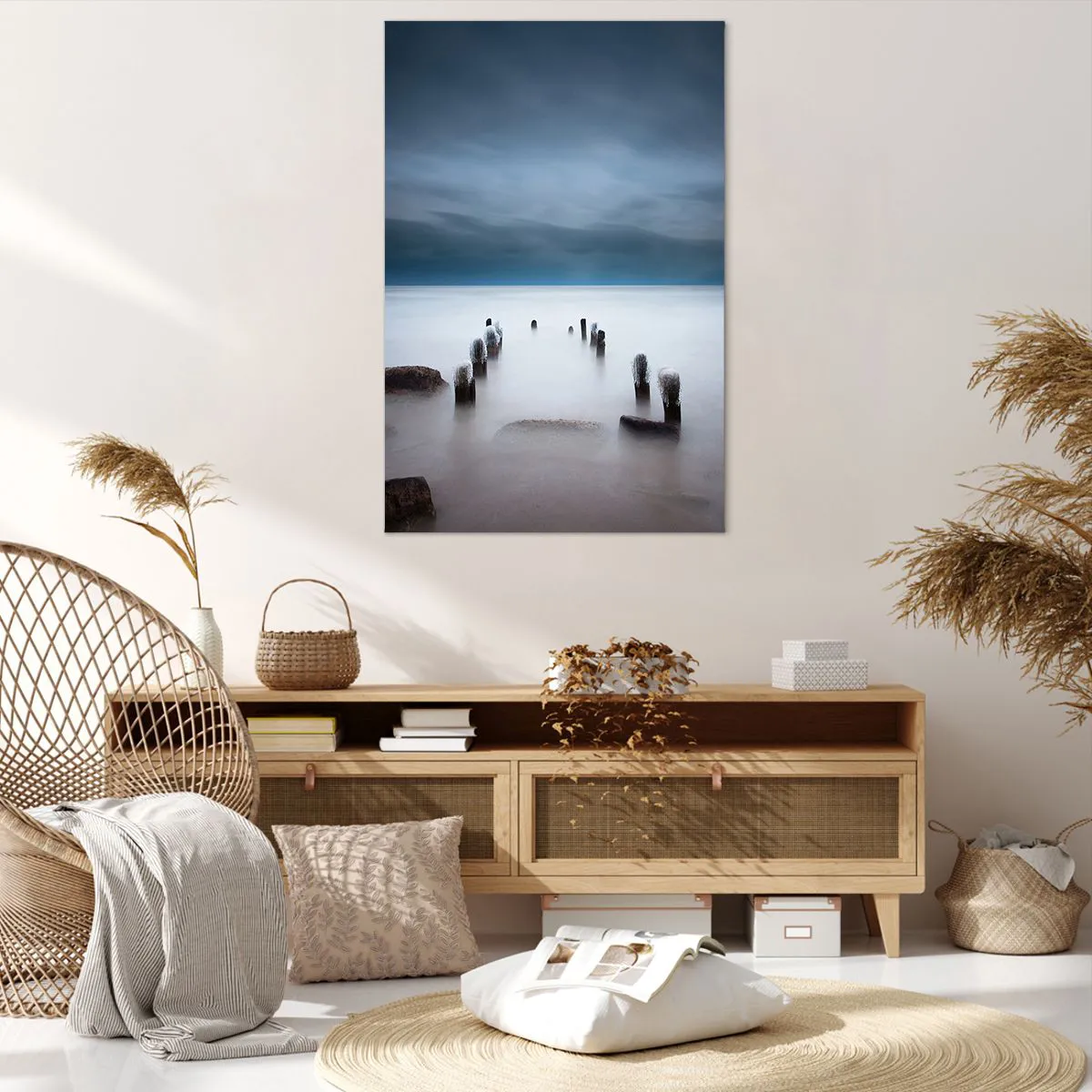 Obraz na płótnie - Stare molo na tle spokojnego morza - 80x120cm - Zamyślone jezioro - Nowoczesna dekoracja ścienna do salonu i sypialni ARTTOR