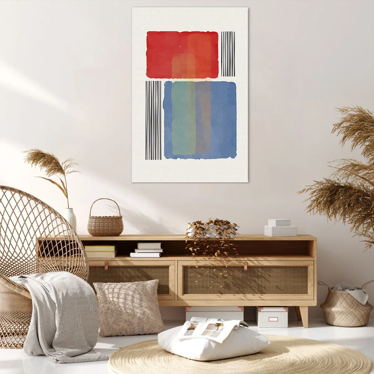 Impression sur toile - Image sur toile - Composition géométrique avec des blocs et des lignes colorés - 80x120cm - Esprit et lettre de la géométrie - Décoration murale moderne pour le salon et la chambre ARTTOR