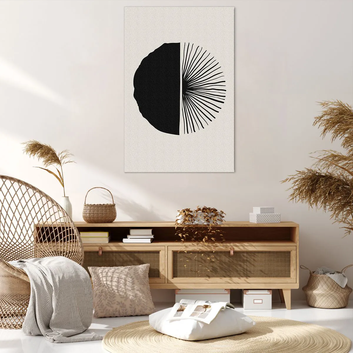 Cuadro sobre lienzo - Impresión de Imagen - Motivo negro minimalista sobre fondo claro. - 80x120cm - Un abanico de posibilidades - Decoración de pared moderna para salón y dormitorio ARTTOR