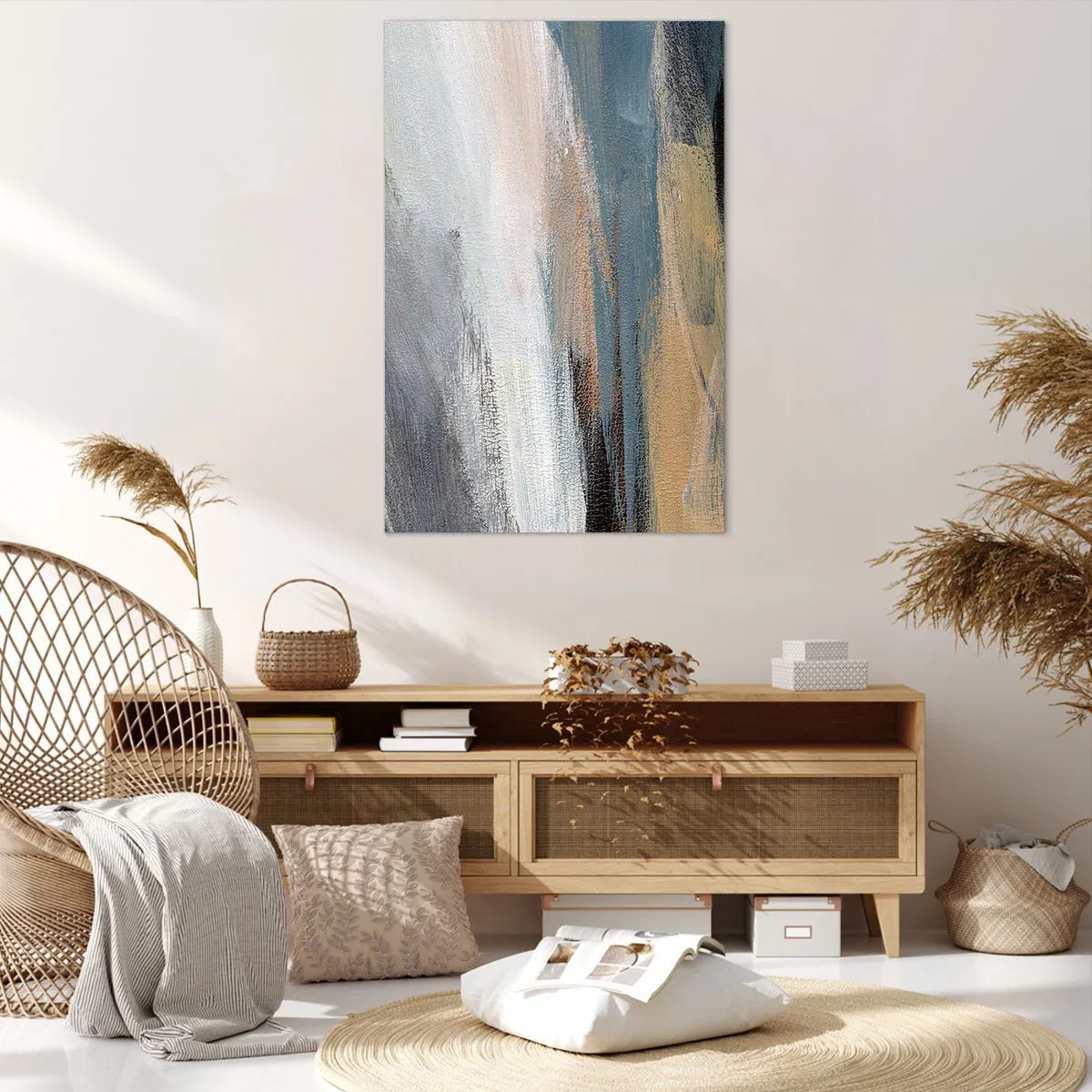 Cuadro sobre lienzo - Impresión de Imagen - Paisaje abstracto en tonos tenues de azul y beige. - 80x120cm - Abstracción: paisaje nórdico - Decoración de pared moderna para salón y dormitorio ARTTOR