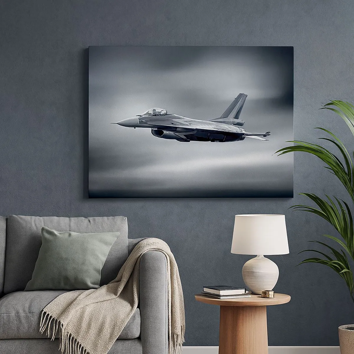 Canvas picture - A fighter jet in flight against a cloudy sky - 70x50cm - You want to Challenge It? - Modern wall decoration for the living room and bedroom ARTTOR