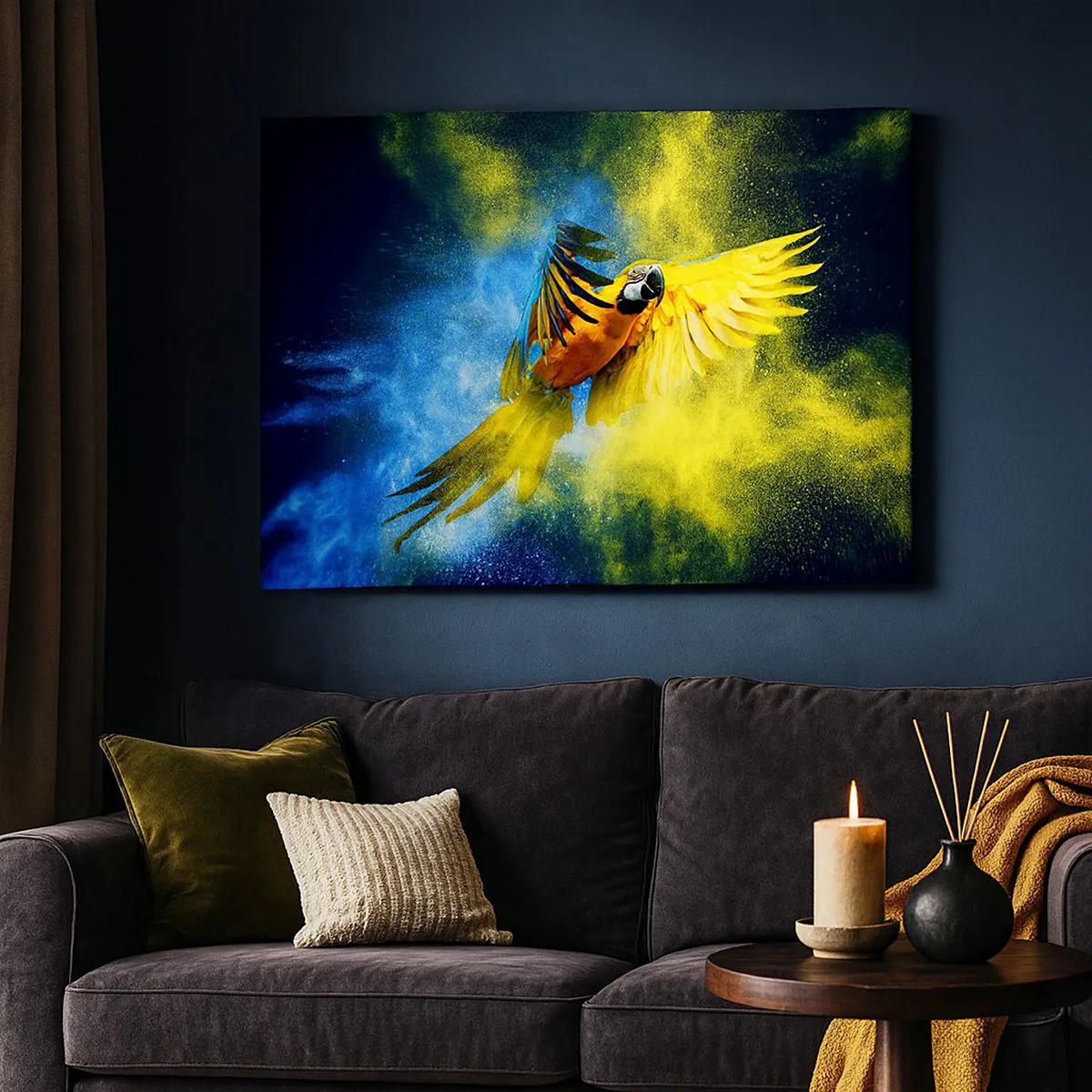 Canvastavla - Bild på duk - I blå-gult damm - 120x80 cm