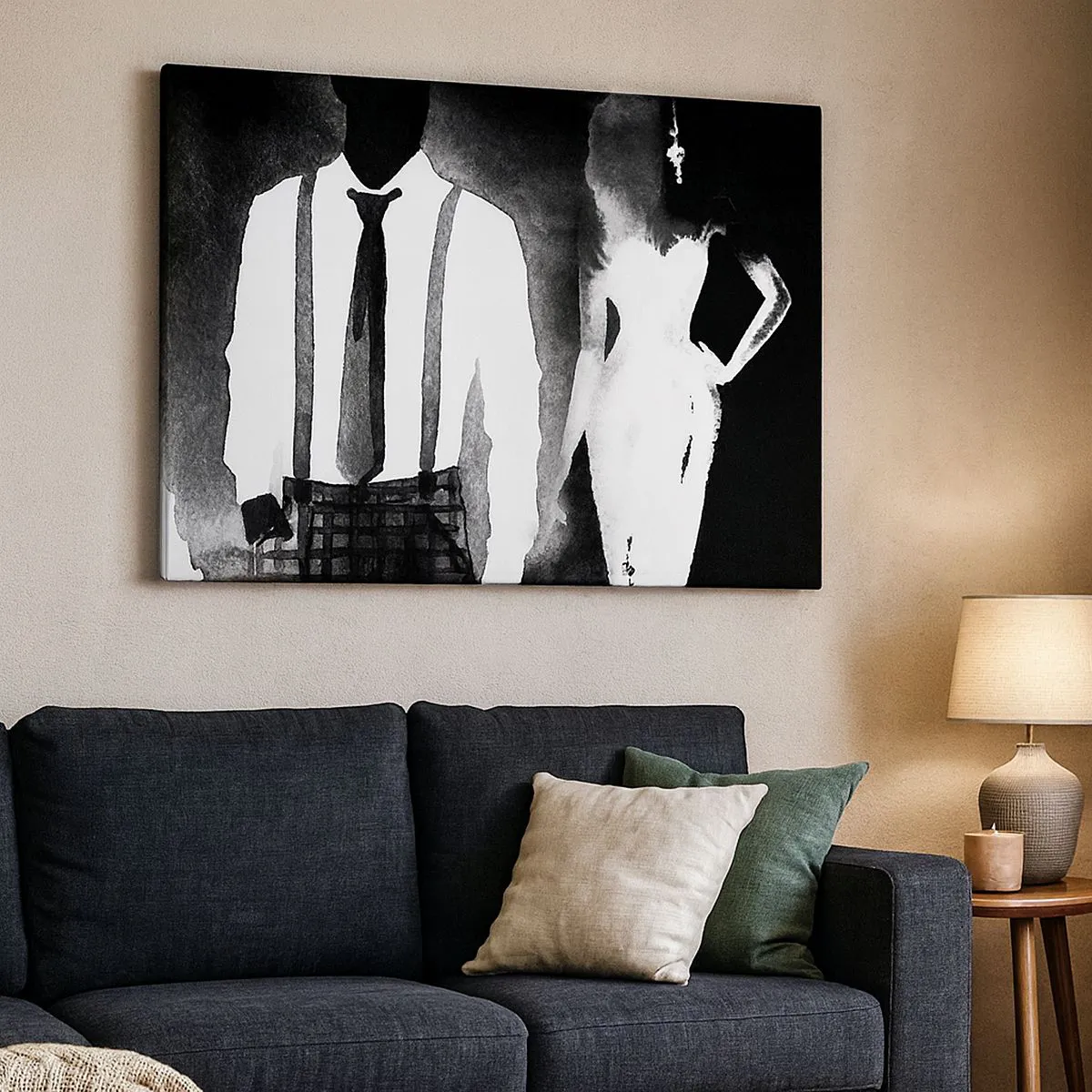 Tablou pe pânză Canvas - Personaje în stil noir, eleganță alb-negru și mister - 70x50cm - Într-o atmosferă noir - Decorațiune modernă pentru perete pentru living și dormitor ARTTOR