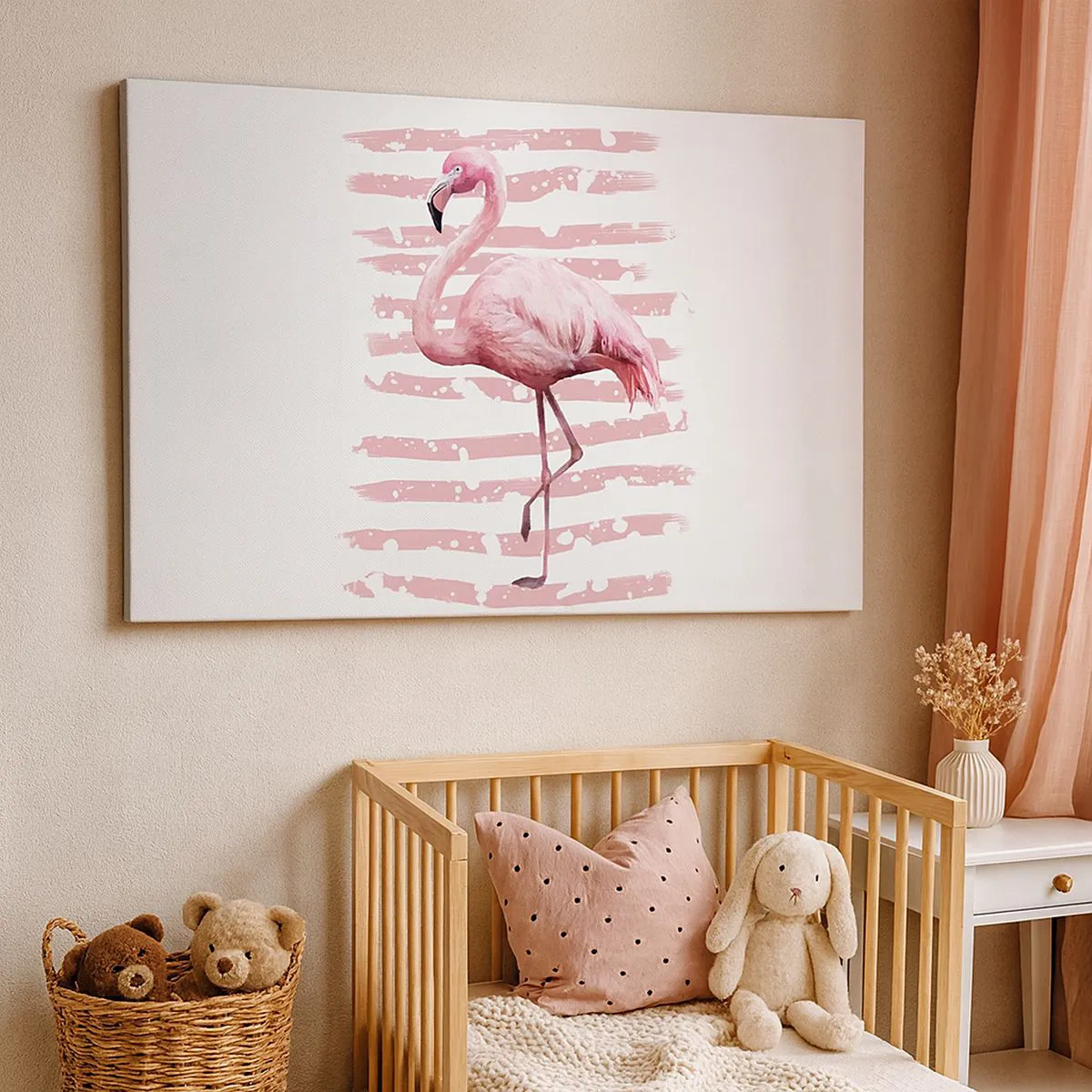 Quadro su tela - Stampe su Tela - Fenicottero su sfondo rosa in stile minimalista - 70x50cm - Con dignità, sebbene in rosa - Decorazione murale moderna per soggiorno e camera da letto ARTTOR