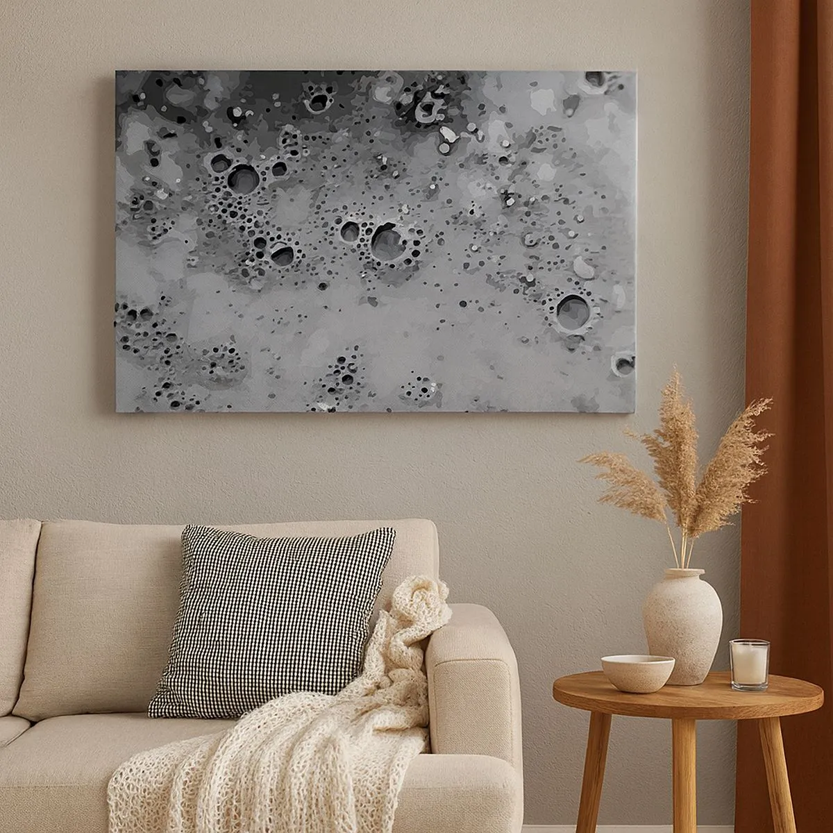 Quadro su tela - Stampe su Tela - Motivo astratto a bolle in bianco e nero - 70x50cm - Come un paesaggio lunare - Decorazione murale moderna per soggiorno e camera da letto ARTTOR