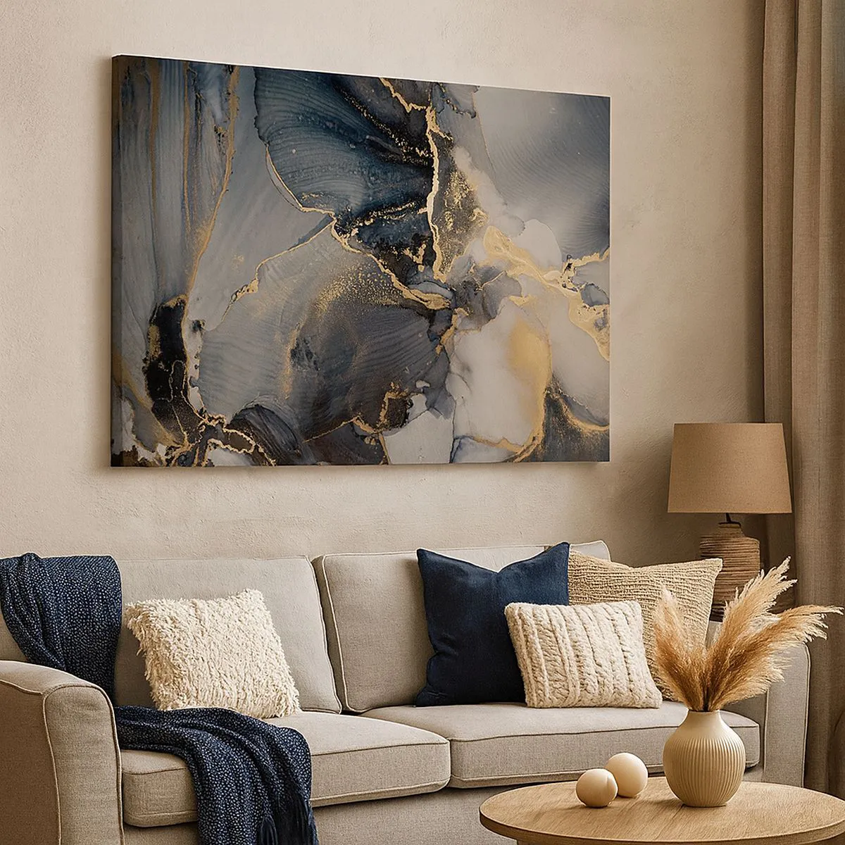 Quadro su tela - Stampe su Tela - Astratto oro e grigio su tela - 70x50cm - Vita di pietra - Decorazione murale moderna per soggiorno e camera da letto ARTTOR