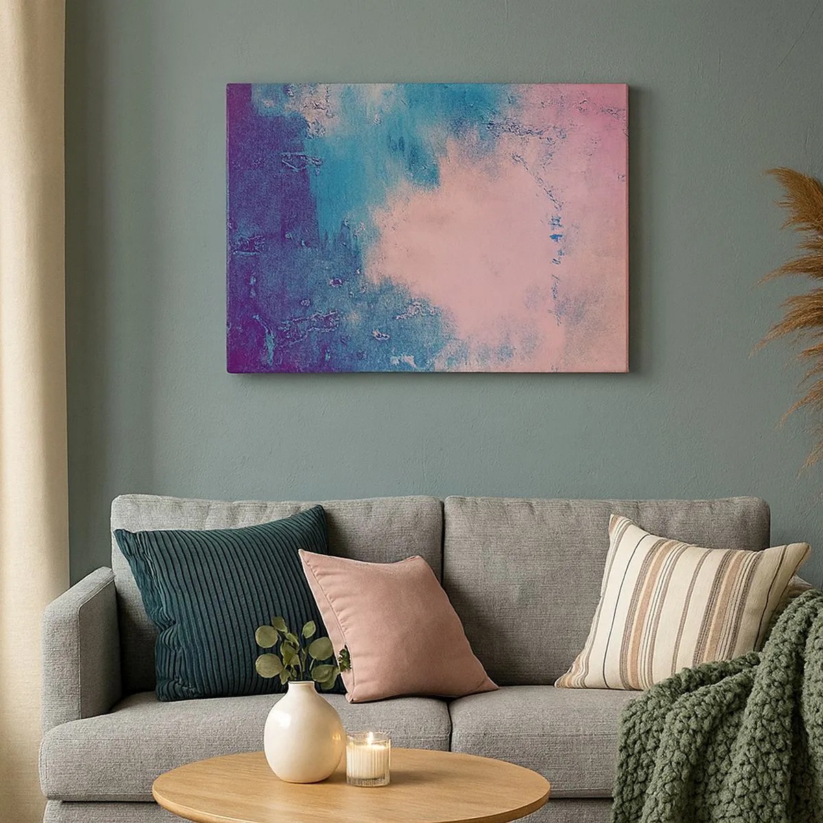 Tablou pe pânză Canvas - Textură abstractă în nuanțe de roz și albastru - 70x50cm - Îmbrățișare albastră - Decorațiune modernă pentru perete pentru living și dormitor ARTTOR