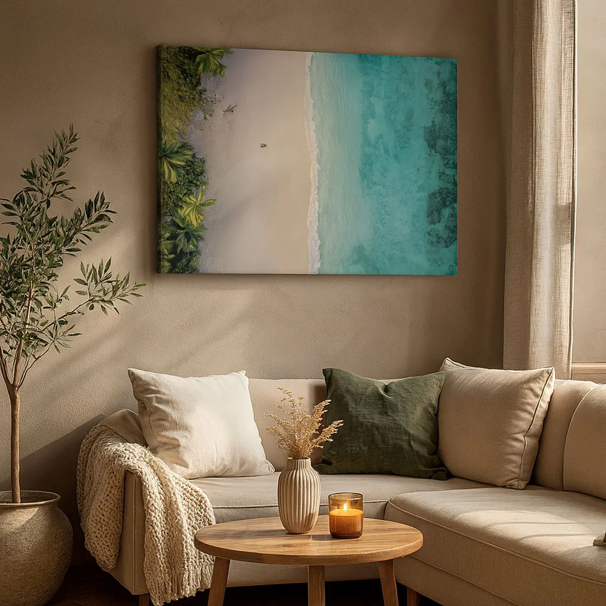 Tablou pe pânză Canvas - Vedere aeriană a unei plaje tropicale cu apă turcoaz - 70x50cm - Plaja din paradis - Decorațiune modernă pentru perete pentru living și dormitor ARTTOR