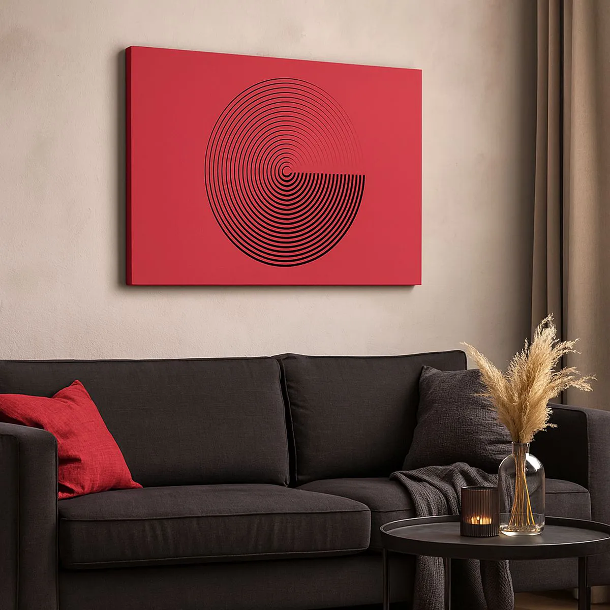 Cuadro sobre lienzo - Impresión de Imagen - Círculos concéntricos sobre fondo rojo - 100x70cm - Movimiento circular - Decoración de pared moderna para salón y dormitorio ARTTOR