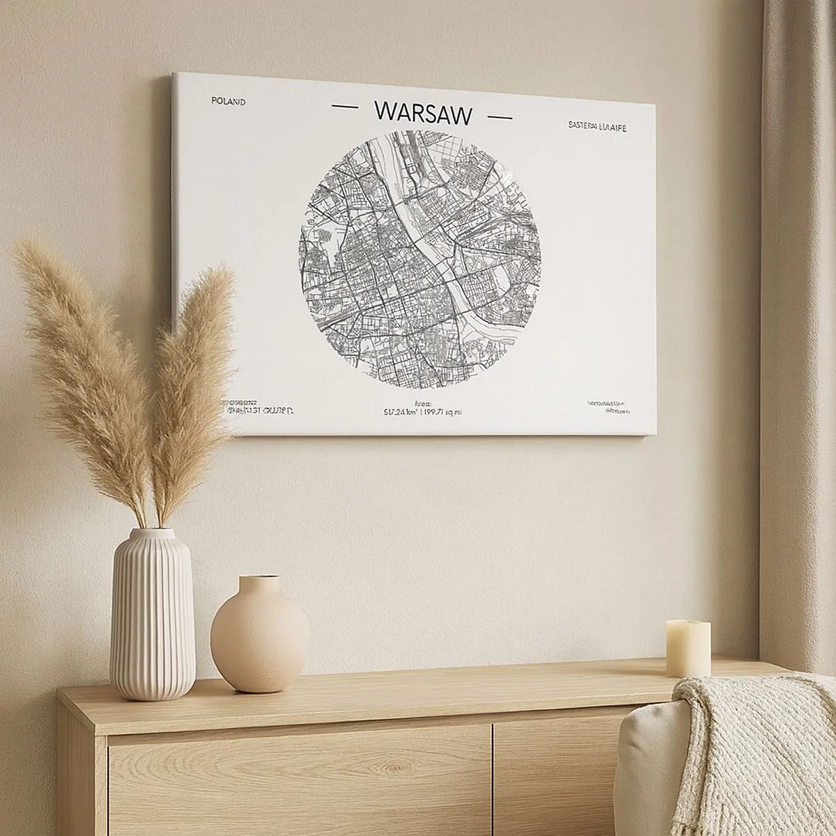 Obraz na plátně - Mapa Varšavy v minimalistickém stylu - 70x50cm - Anatomie Varšavy - Moderní nástěnná dekorace do obývacího pokoje a ložnice ARTTOR