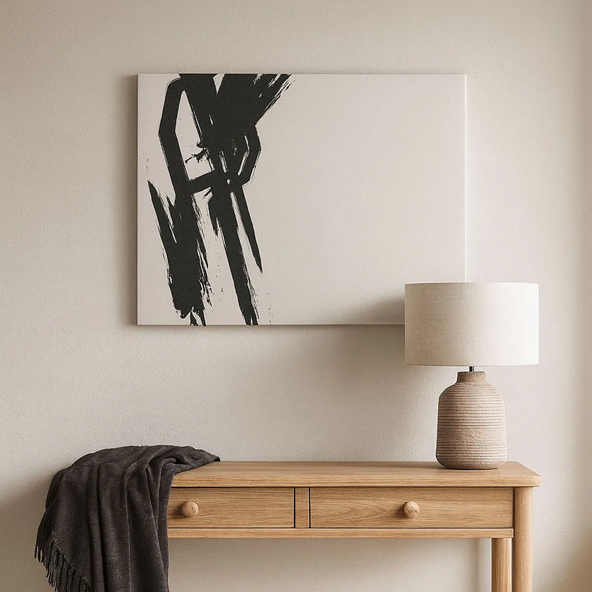 Canvastavla - Bild på duk - Dynamiska penseldrag i svart mot en ljus bakgrund - 70x50cm - En ostoppbar rörelse - Modern väggdekoration för vardagsrum och sovrum ARTTOR