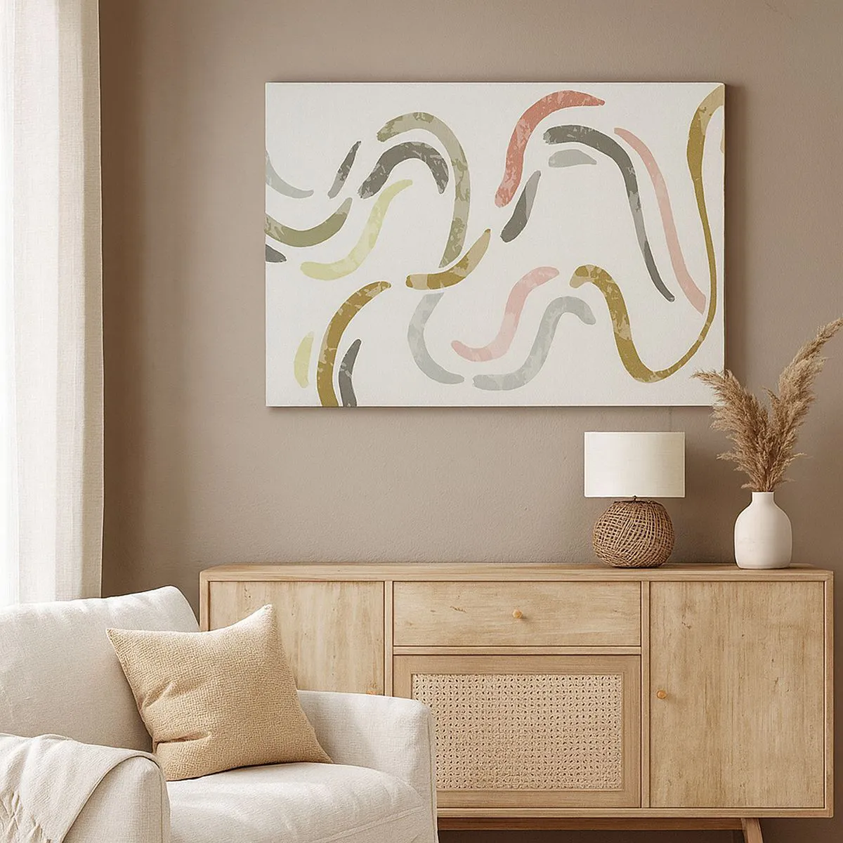 Lærredstryk - Billede på lærred - Abstrakte buer i pastelfarver - 70x50cm - Abstraktionens glade dans - Moderne vægdekoration til stue og soveværelse ARTTOR