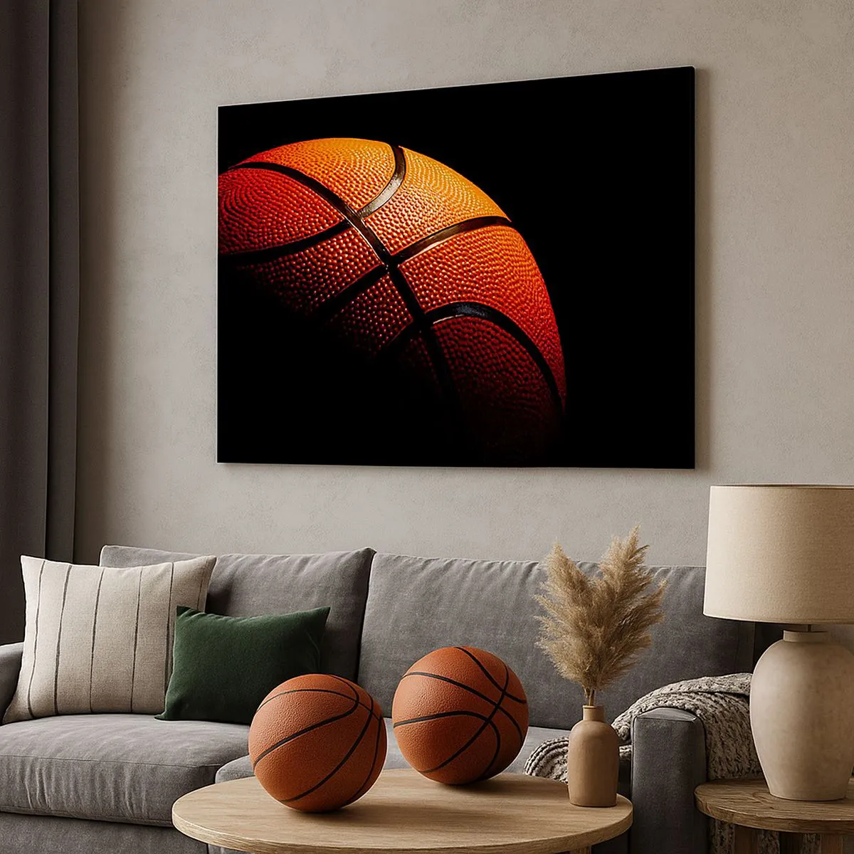 Bild auf Leinwand - Leinwandbild - Nahaufnahme eines Basketballs vor schwarzem Hintergrund - 120x80cm - Schön wie ein Planet - Moderne Wanddekoration für Wohnzimmer und Schlafzimmer ARTTOR
