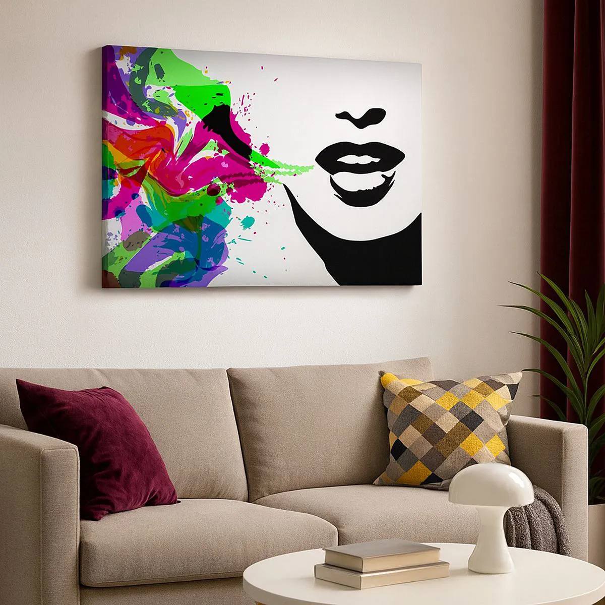 Lærredstryk - Billede på lærred - Farverigt abstrakt portræt med dynamiske former - 70x50cm - En historie i alle regnbuens farver - Moderne vægdekoration til stue og soveværelse ARTTOR