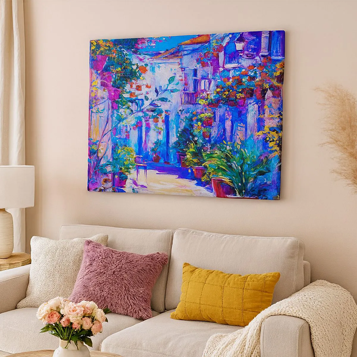 Lærredstryk - Billede på lærred - Impression - Italiensk gade - 100x70 cm