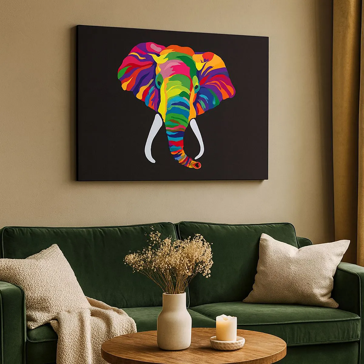 Vászonkép - Az elefánt, aki szeretett a szivárványban fürödni - 100x70 cm