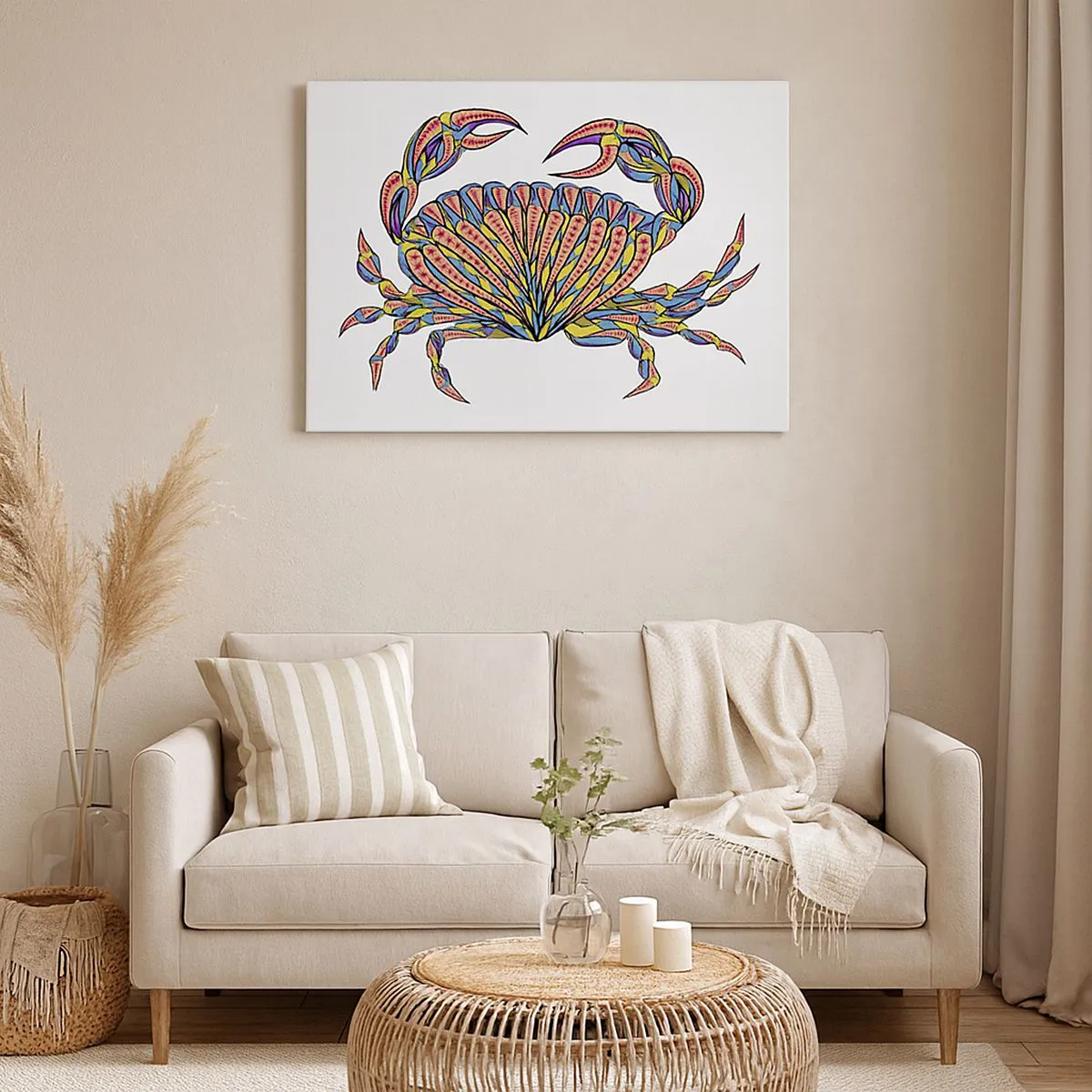 Obraz na plátně - Barevný krab v uměleckém stylu - 70x50cm - Mořské klenoty - Moderní nástěnná dekorace do obývacího pokoje a ložnice ARTTOR