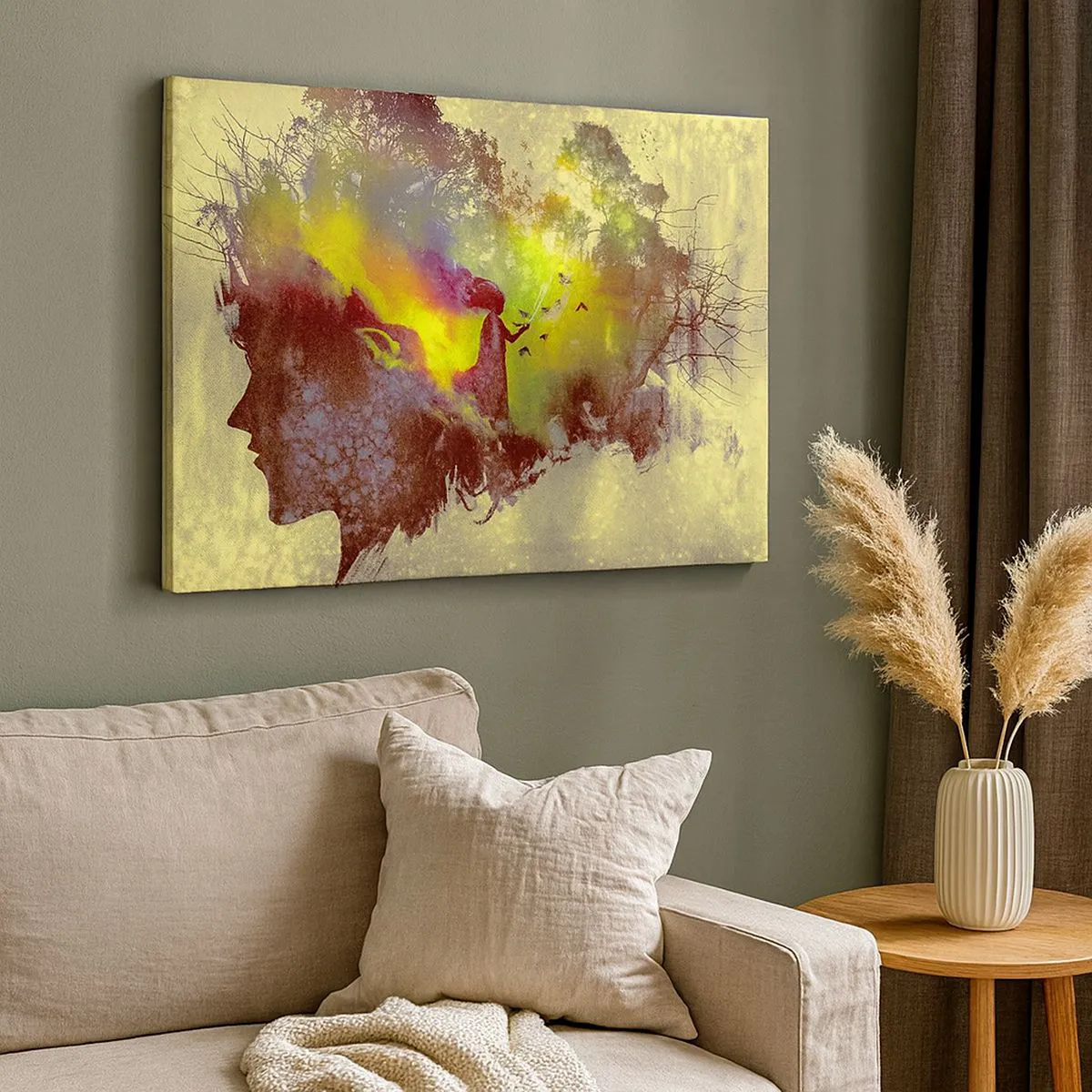 Canvastavla - Bild på duk - Konstnärlig silhuett av en kvinna med naturen i bakgrunden - 70x50cm - Moder Naturen - Modern väggdekoration för vardagsrum och sovrum ARTTOR