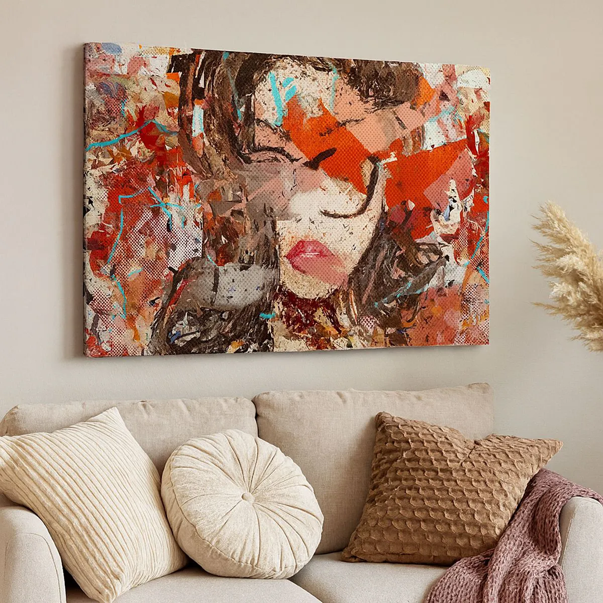 Bild auf Leinwand - Leinwandbild - Abstraktes Frauenporträt in intensiven Farben - 70x50cm - Niemand weiß, was du wirklich bist - Moderne Wanddekoration für Wohnzimmer und Schlafzimmer ARTTOR