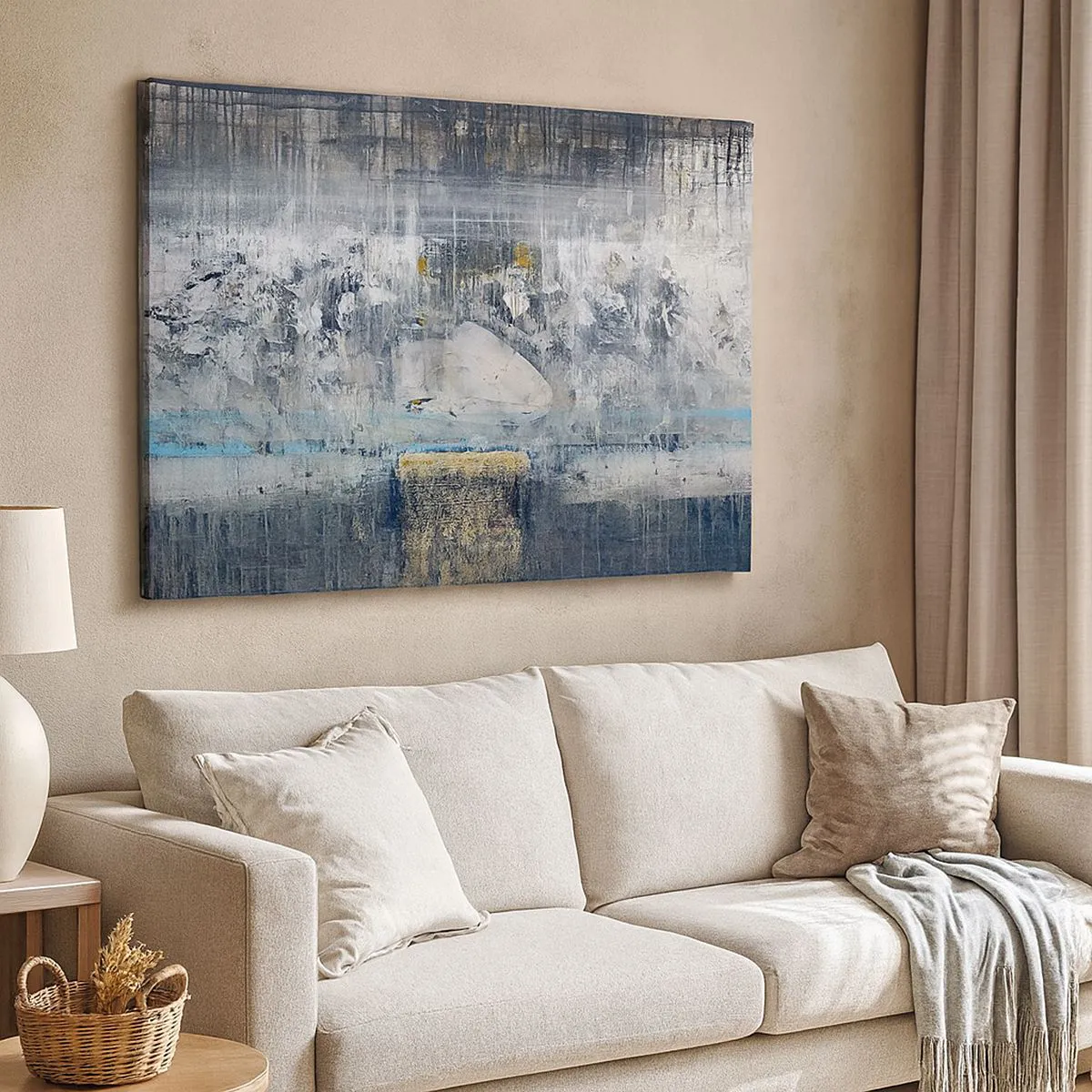 Schilderen op canvas - Abstracte compositie in koele tinten - 70x50cm - Als op ijs, als zo moeizaam - Moderne wanddecoratie voor woonkamer en slaapkamer ARTTOR