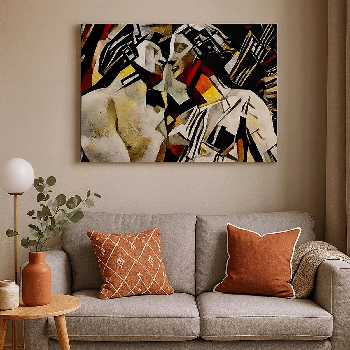 Bild auf Leinwand - Leinwandbild - Abstrakte Komposition mit Silhouetten in dynamischer Form - 70x50cm - Ein statuenhafter Kuss - Moderne Wanddekoration für Wohnzimmer und Schlafzimmer ARTTOR