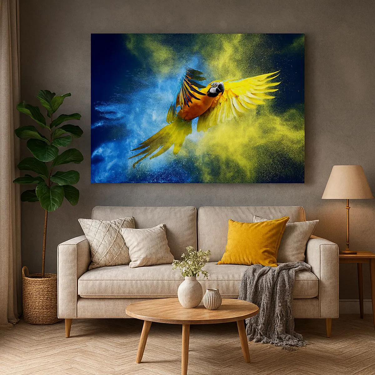 Canvastavla - Bild på duk - I blå-gult damm - 120x80 cm