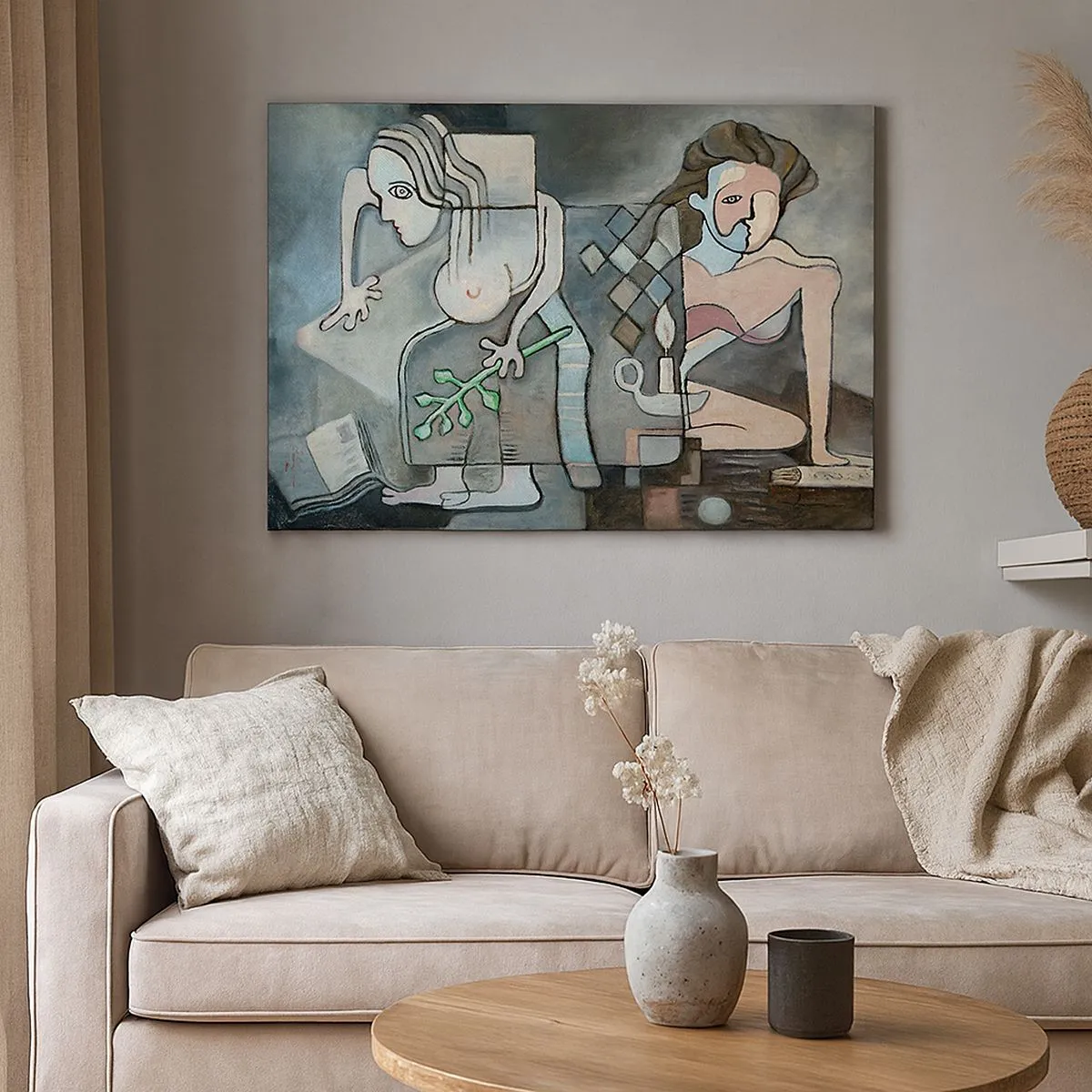 Bild auf Leinwand - Leinwandbild - Abstrakte Figuren in einer symbolischen Komposition mit tiefer Bedeutung - 70x50cm - Mosaik aus Geist und Materie - Moderne Wanddekoration für Wohnzimmer und Schlafzimmer ARTTOR