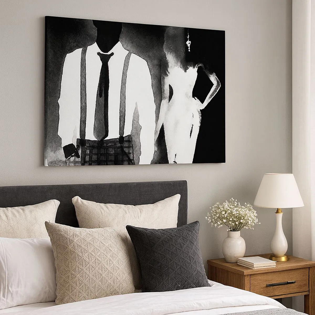 Tablou pe pânză Canvas - Personaje în stil noir, eleganță alb-negru și mister - 70x50cm - Într-o atmosferă noir - Decorațiune modernă pentru perete pentru living și dormitor ARTTOR