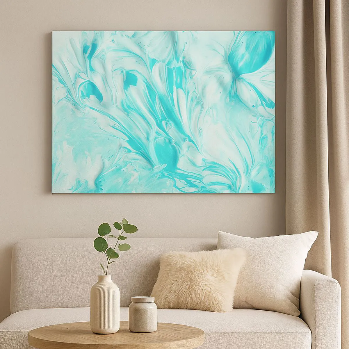 Impression sur toile - Image sur toile - Un motif abstrait dans des tons pastel de bleu et de blanc. - 70x50cm - Ensemble pour toujours - Décoration murale moderne pour le salon et la chambre ARTTOR