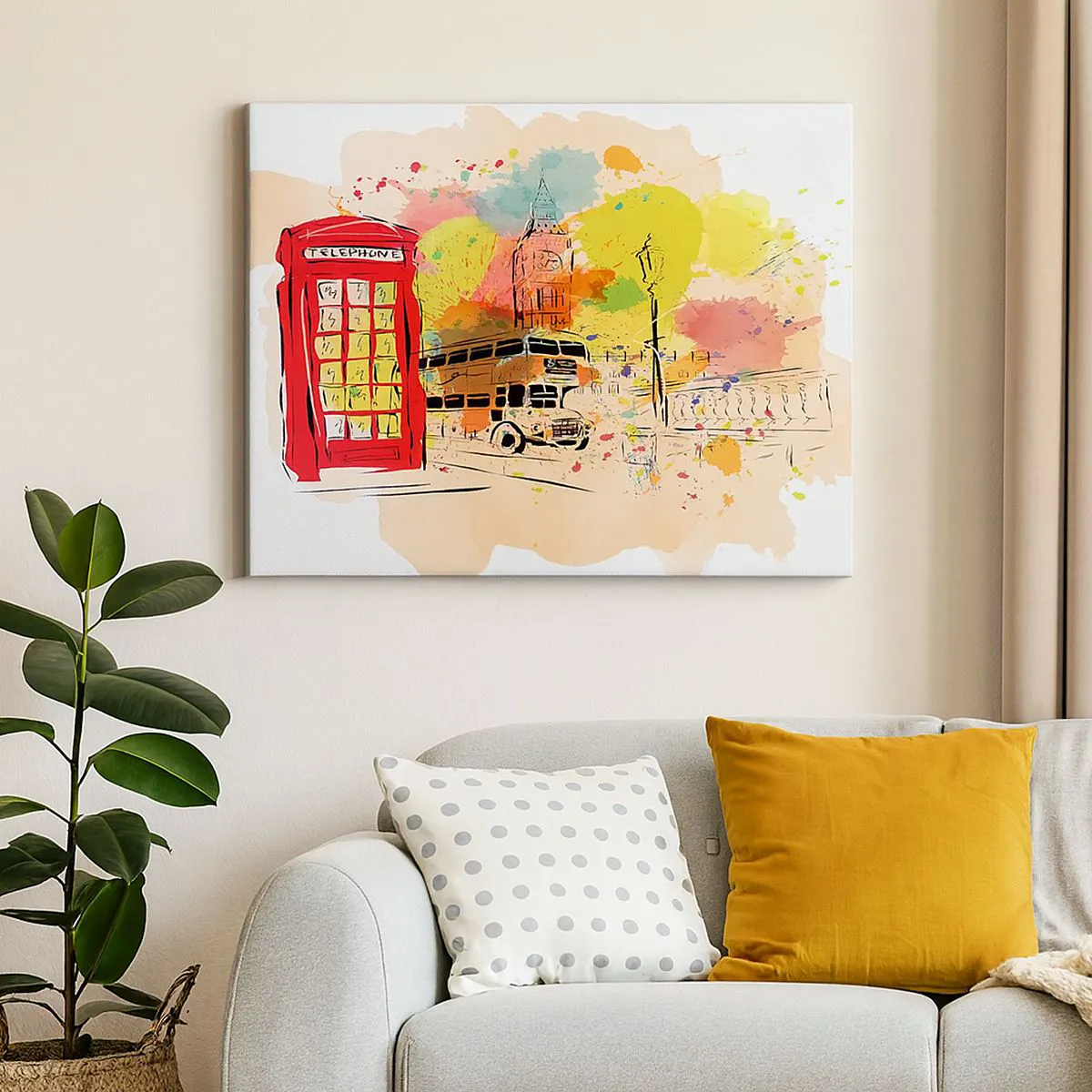 Quadro su tela - Stampe su Tela - Tema di Londra con autobus rosso e cabina - 70x50cm - La città della varietà - Decorazione murale moderna per soggiorno e camera da letto ARTTOR