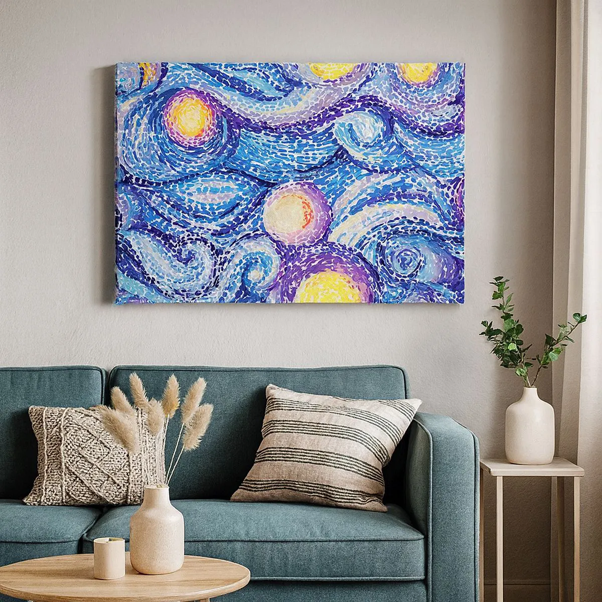 Schilderen op canvas - Een artistieke interpretatie van de sterrenhemel in de stijl van Van Gogh - 70x50cm - Naar een schilderij van van Gogh - Moderne wanddecoratie voor woonkamer en slaapkamer ARTTOR