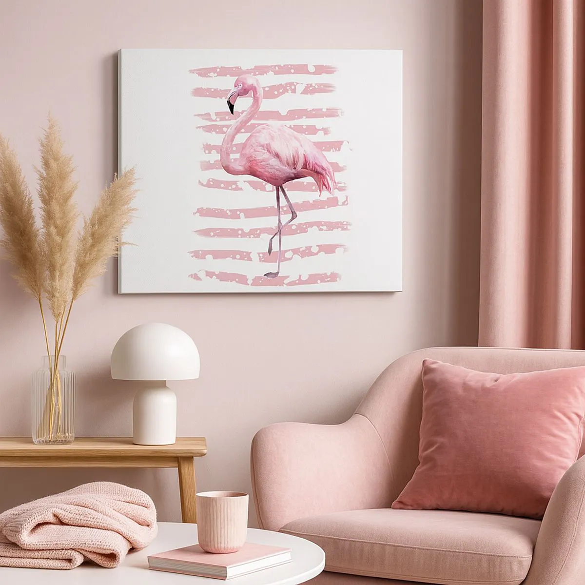 Quadro su tela - Stampe su Tela - Fenicottero su sfondo rosa in stile minimalista - 70x50cm - Con dignità, sebbene in rosa - Decorazione murale moderna per soggiorno e camera da letto ARTTOR