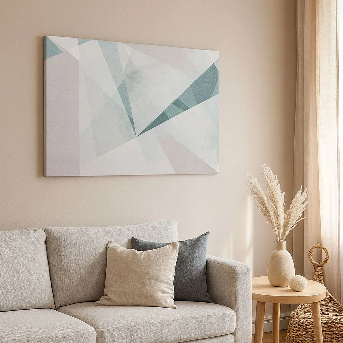 Bild auf Leinwand - Leinwandbild - Geometrische Formen in Pastelltönen von Blau und Grau - 70x50cm - Einfach aber dynamisch - Moderne Wanddekoration für Wohnzimmer und Schlafzimmer ARTTOR