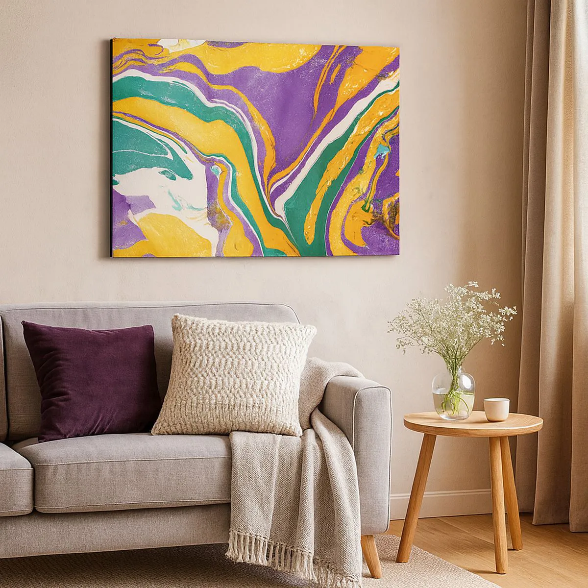 Obraz na płótnie - Abstrakcyjny wzór marmurkowy w żywych barwach - 70x50cm - Fale barw - Nowoczesna dekoracja ścienna do salonu i sypialni ARTTOR