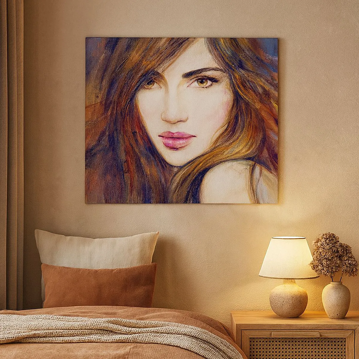 Tablou pe pânză Canvas - Portretul unei femei într-un stil pictural - 70x50cm - Un bănuț pentru gândurile tale - Decorațiune modernă pentru perete pentru living și dormitor ARTTOR