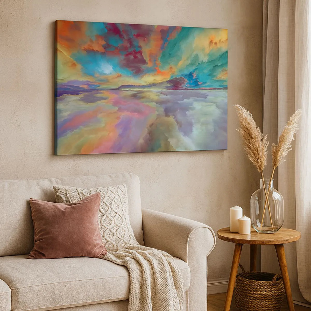 Obraz na plátně - Barevná oblačná krajina v abstraktním stylu - 70x50cm - Dvě nebe - Moderní nástěnná dekorace do obývacího pokoje a ložnice ARTTOR