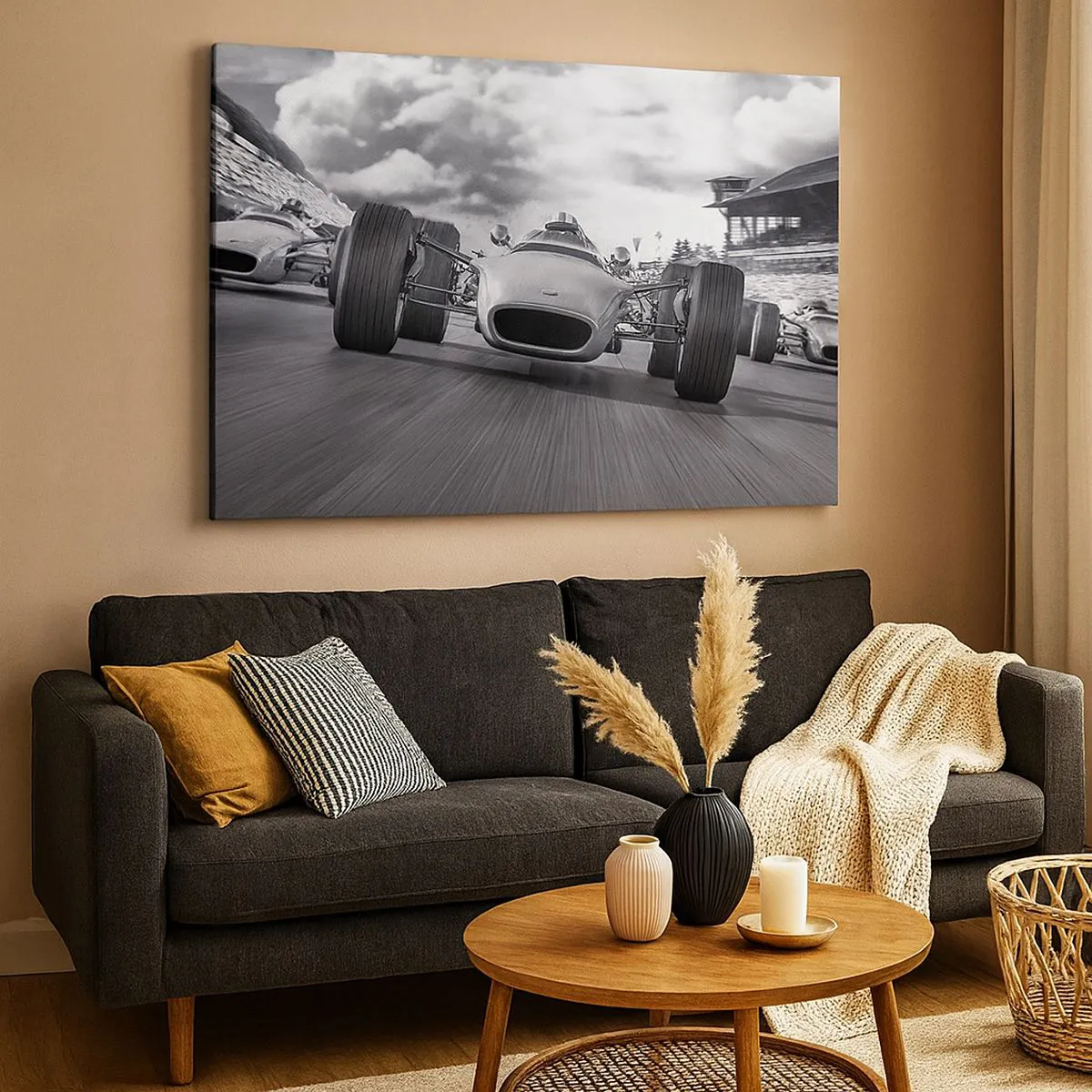 Lærredstryk - Billede på lærred - Klassisk billøb i bevægelse - 70x50cm - Der er kraft! - Moderne vægdekoration til stue og soveværelse ARTTOR