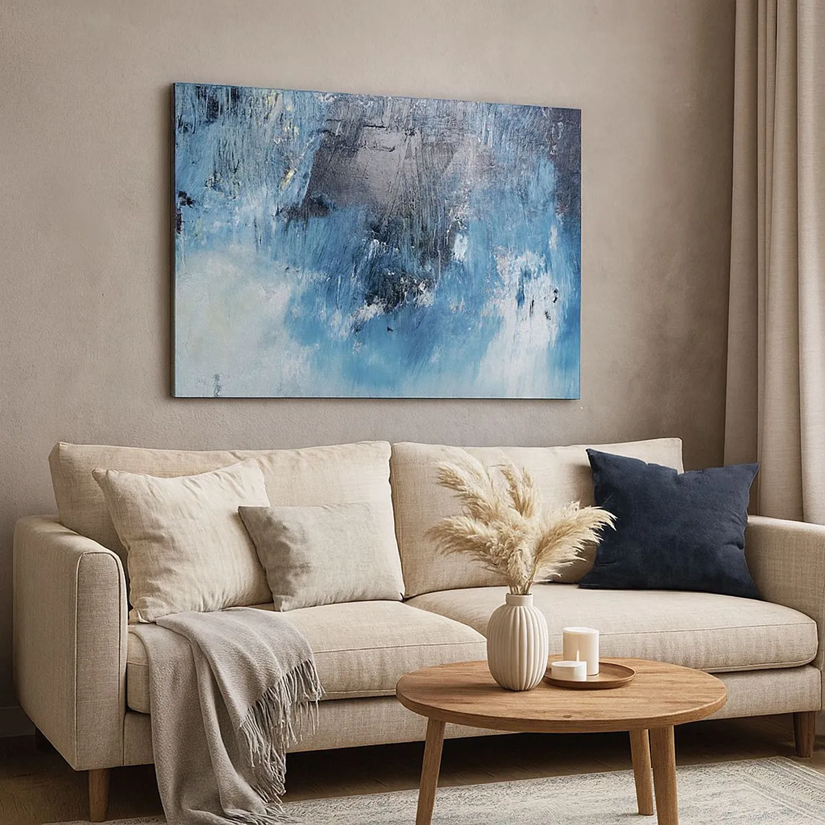 Canvastavla - Bild på duk - Abstrakta penseldrag i nyanser av blått - 70x50cm - Blå rapsodi - Modern väggdekoration för vardagsrum och sovrum ARTTOR