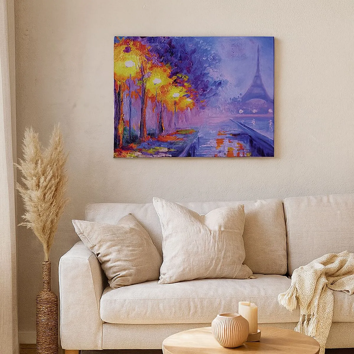 Vászonkép - Lámpás sugárút Párizsban, a háttérben az Eiffel-toronyval - 70x50cm - Egy álomséta - Modern fali dekoráció nappalihoz és hálószobához ARTTOR