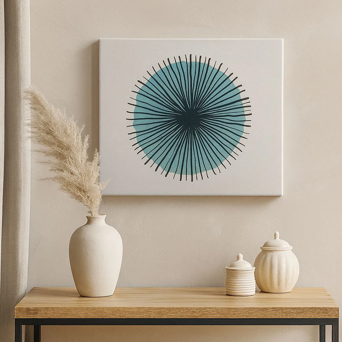 Impression sur toile - Image sur toile - Forme circulaire abstraite avec des rayons bleus - 70x50cm - Rayonnant dans l'azur - Décoration murale moderne pour le salon et la chambre ARTTOR