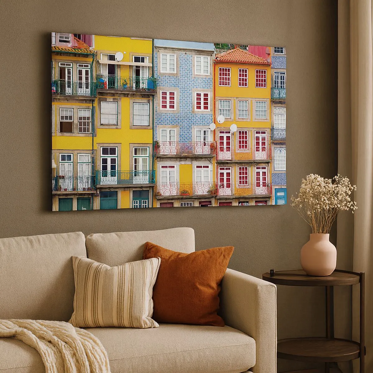 Canvastavla - Bild på duk - Färgglada fasader av hyreshus i stadslandskapet - 70x50cm - Gamla stans färger - Modern väggdekoration för vardagsrum och sovrum ARTTOR