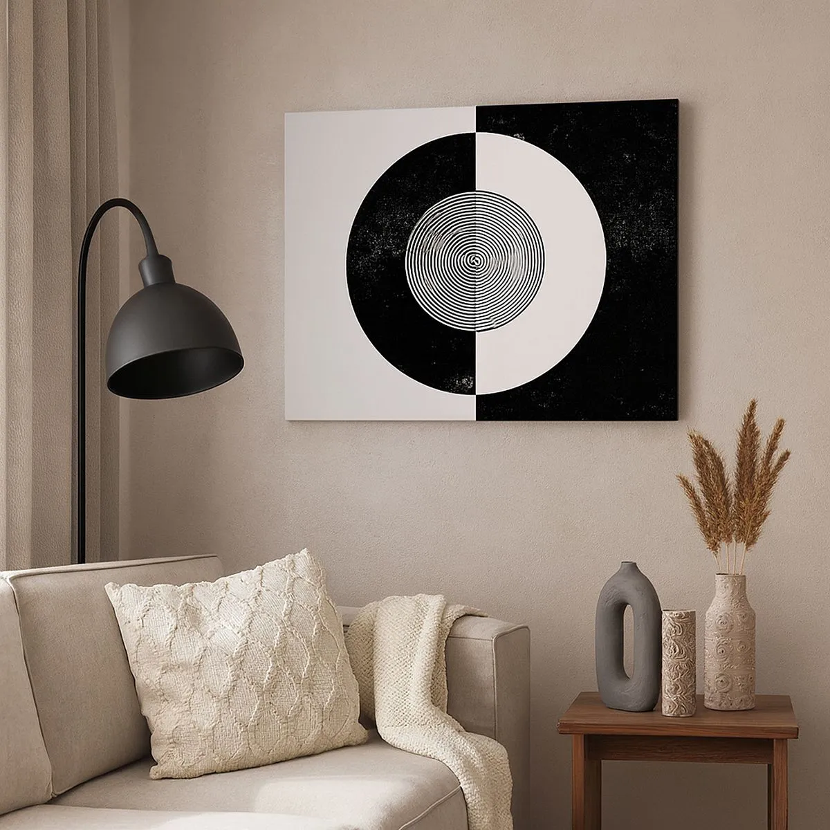 Quadro em tela - Padrão gráfico em contraste preto e branco - 70x50cm - Harmonia a preto e branco - Decoração de parede moderna para a sala de estar e quarto ARTTOR