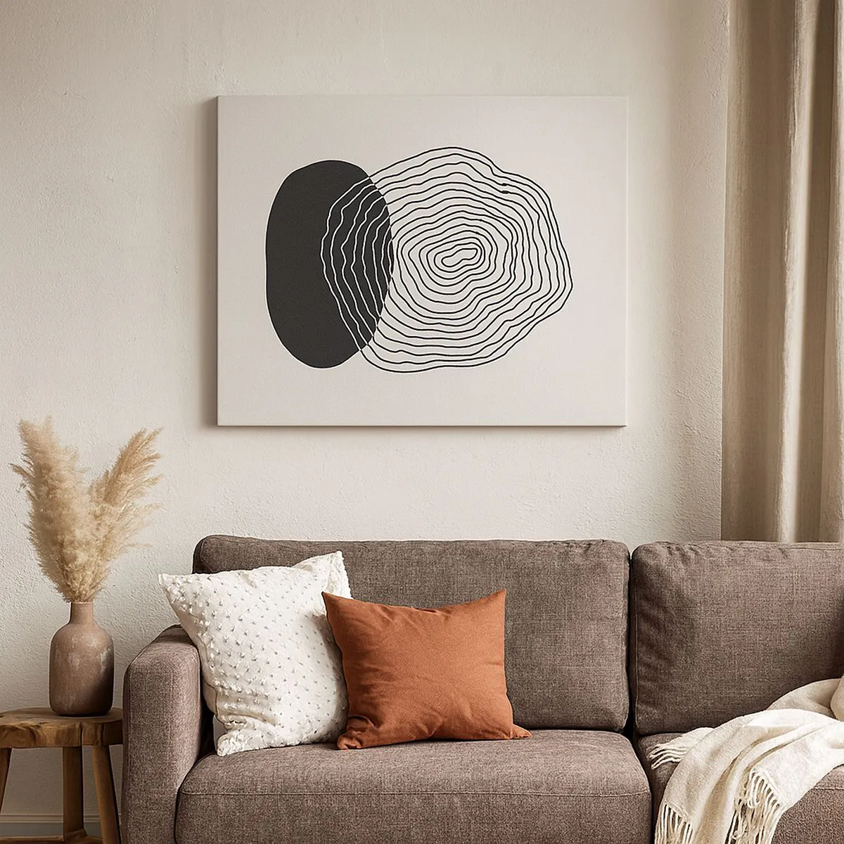 Vászonkép - Absztrakt minta fekete-fehér vonalakkal és formákkal - 70x50cm - Létezés és rángatózás - Modern fali dekoráció nappalihoz és hálószobához ARTTOR