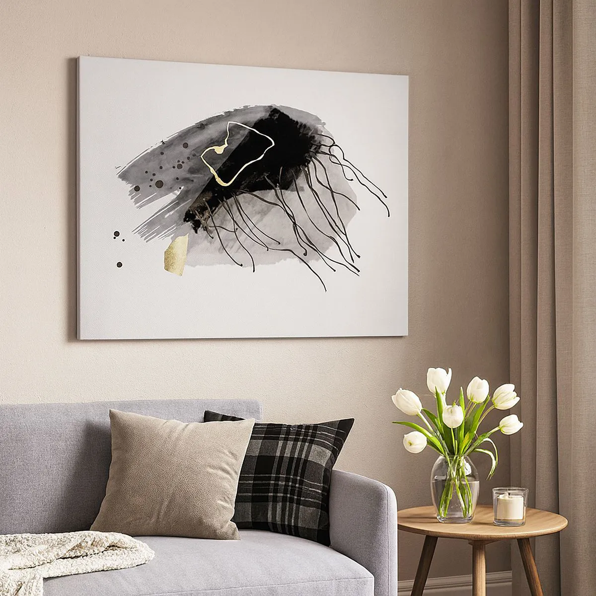 Impression sur toile - Image sur toile - Une composition abstraite avec des accents de noir et d'or. - 120x80cm - En noir et en or - Décoration murale moderne pour le salon et la chambre ARTTOR